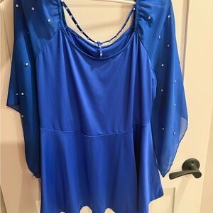 SHEIN Royal Blue Blouse with Sheer Sleeves